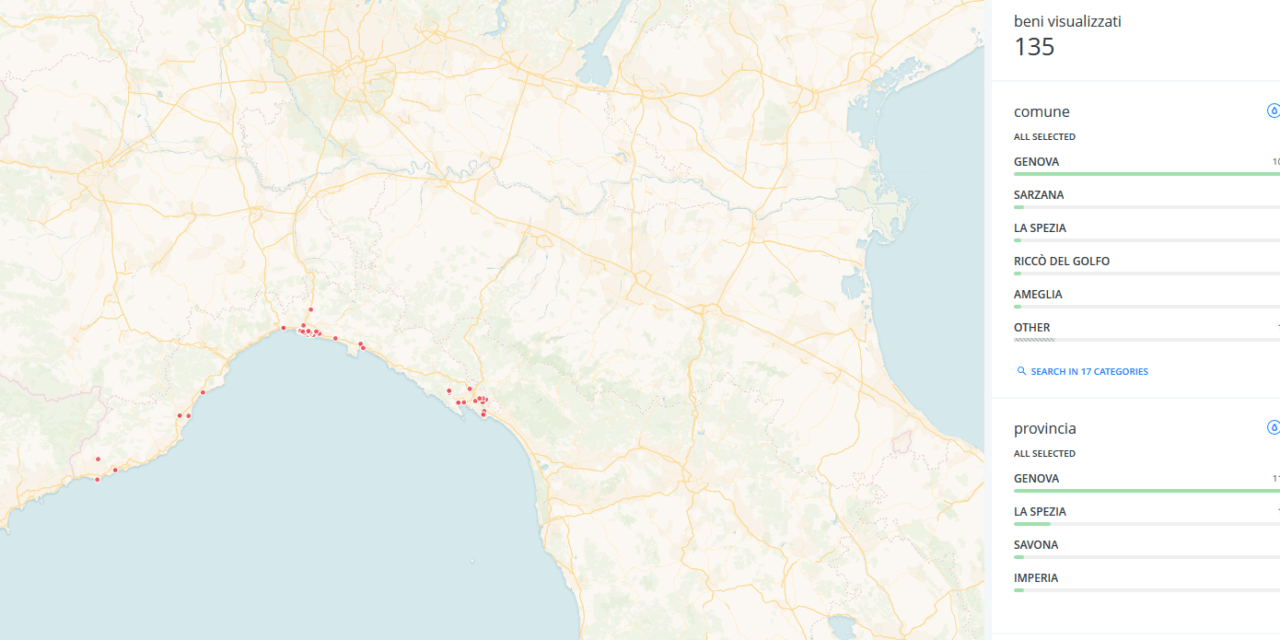 Una mappa dei beni confiscati in Liguria