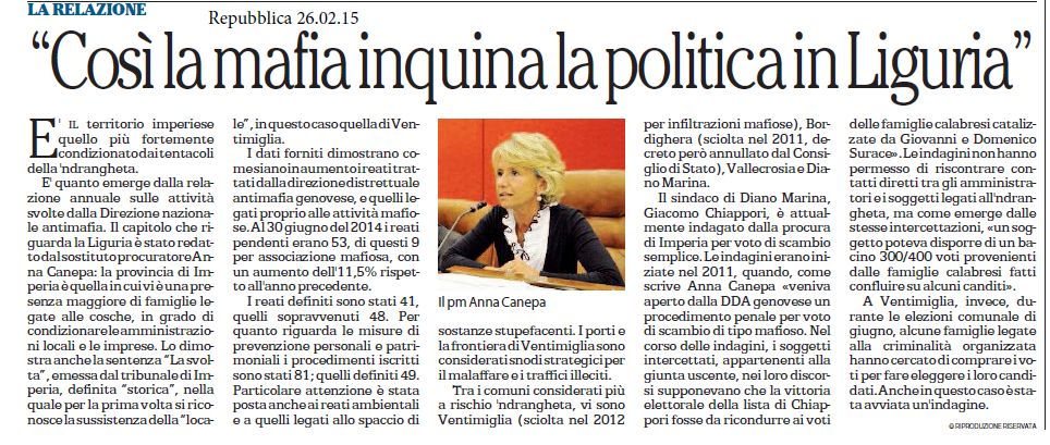 Anna Canepa: Mafia e Politica in Liguria
